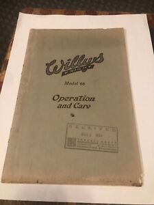 1925 Willey's Knight automobile Model 66 Operation Care Manual