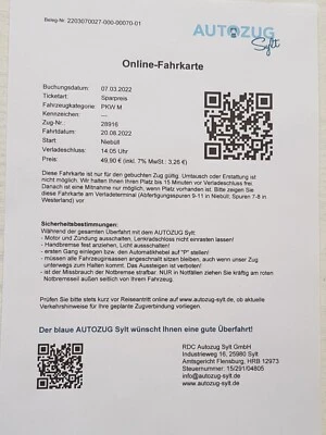 Tickets Zug Sylt - Bild 1 von 2