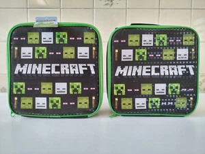 2 X Minecraft Green & Black Lunch Bags School Lunch Box - Handle & Zip - Picture 1 of 12