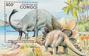 CONGO DINOSAUR STAMPS SS 1993 MNH PREHISTORIC ANIMALS BRONTOSAURUS STEGOSAURUS - Picture 1 of 1