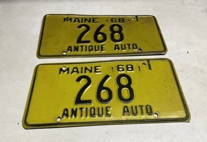 Pair of 1968 Maine Antique Auto License Plates ~ Rare ~ Vintage - Picture 1 of 2