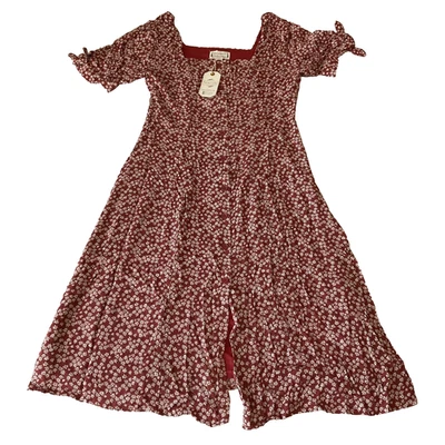 Loveriche Dress Womens Size M Red White Ditsy Floral Lined Button Front - Image 1 of 4