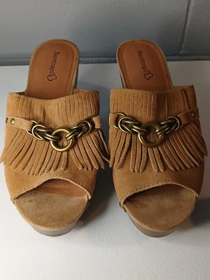 Baretraps Sparrow Womens Open Toe Brown Suede Mule Chain Fringe Shoes Size 7 M - Image 1 of 4