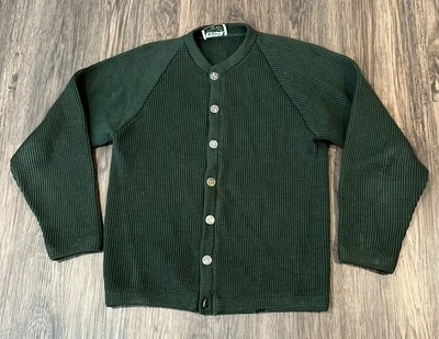 Vintage 60s Kaso Of Seattle Wool Cardigan L Green Speckled Metal Buttons - Image 1 of 4