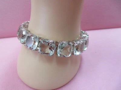 Brazalete de eslabones de cuarzo transparente de plata de ley 925 vintage de 7,5" 33,81 g Foto 1 de 4