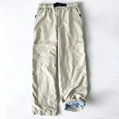 VTG Y2K Old Navy Fleece Lined Baggy Cargo Pant Mens M Beige Windbreaker Skater - Image 1 of 4