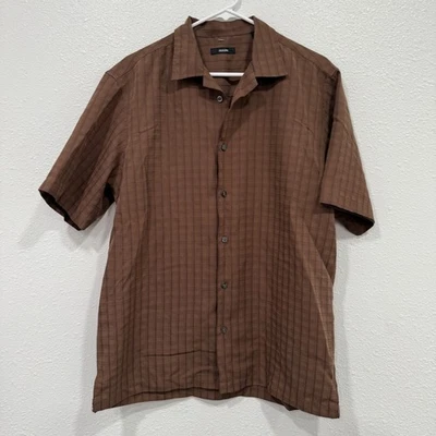 Camisa Alfani Para Hombre Marrón A Cuadros Manga Corta Con Botones Informal Carrera Mediana Foto 1 de 4