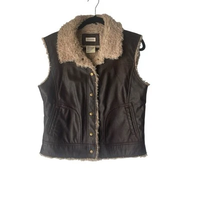 Maurices Y2k Size Large Penny Lane Retro Faux Leather Brown Button Up Vest - Image 1 of 4