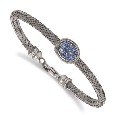 Chisel Stainless Steel Polished and Textured Blue Crystal 7.25 in. Bracelet 7.25 - Image 1 of 2