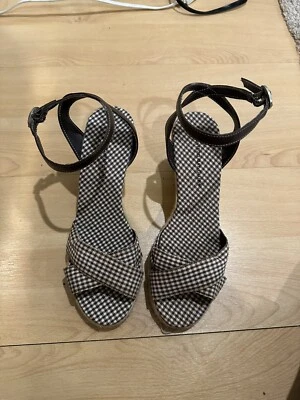 MONTEGO BAY CLUB Women’s Rope Wedge Strappy Sandals, Brown & Cream Checked, Sz 8 - Image 1 of 4