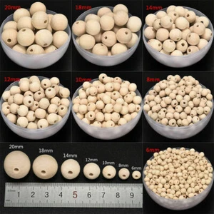 Natural Wooden Round 12mm Beads Handmade Jewellery Macrame Large Hole 50/100 New - Picture 1 of 16