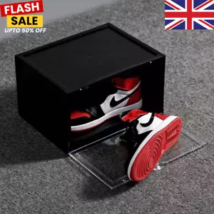 Magnetic Drop Side Sneaker Storage Crates-Stackable Clear Shoe Box Hard Plastic - Picture 1 of 14