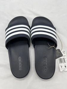 Adidas Slides Farbe dunkelblau/weiß gestreift/Herren 7, W8 Mängel. - Bild 1 von 6