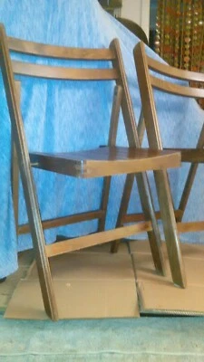 SET OF SIX MID CENTURY MODERN DANISH STYLE FOLDING SLATTED CHAIRS MARKED ROMANIA - Image 1 of 4