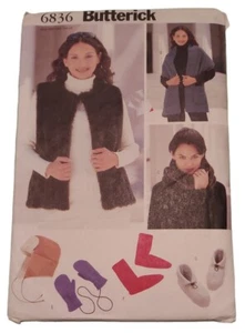 Butterick 6836 Misses Chaleco Sombrero Cuello Envoltura Mitones Calcetines Zapatillas Talla Única Sin Cortar - Imagen 1 de 2