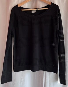 Pullover Athleta Limitless Crew manga larga negro tejido abierto para mujer mediano usado en excelente estado - Imagen 1 de 11