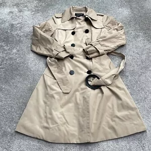 London Fog Trench Coat Long Jacket Womens Small Brown Belted Double Breasted - Picture 1 of 14