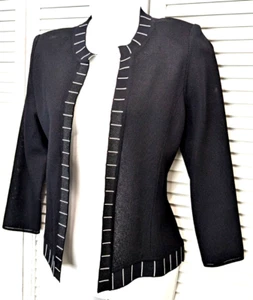 Exclusively Misook Black Open Front Cardigan Jacket Petite XS Acryl Knit Short - Bild 1 von 15