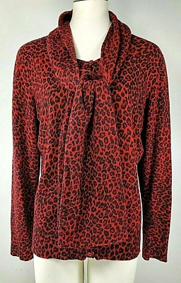 Suéter y bufanda a juego New York & Company - Talla L - Estampado animal rojo y negro Foto 1 de 4