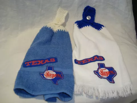 Texas Rangers MLB Set of 2 Crochet Handmade Kitchen Hand Fridge Golf Bar Towels Cover