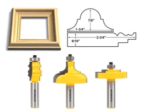 3 Bit Picture Frame Router Bit Set - 1/2" Shank - Yonico 18322