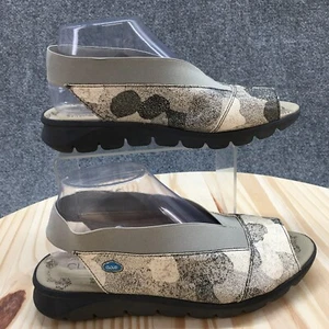 Cloud Sandals Womens 38 Caliber Printed Peep Toe Slingback Gray Black Leather - Picture 1 of 17