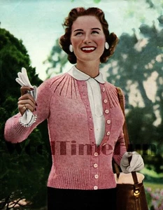 Knitting Pattern Womens Vintage 1940s/50s Round Yoke Cardigan. 32-42 Inch Bust. - Picture 1 of 1