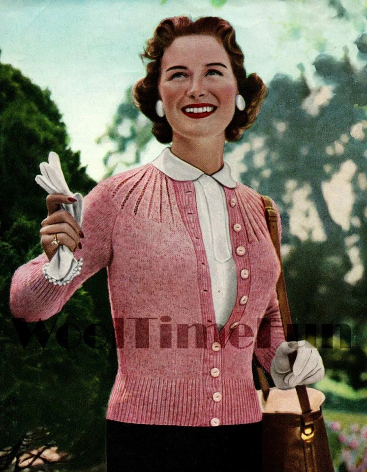 Knitting Pattern Womens Vintage 1940s/50s Round Yoke Cardigan. 32-42 Inch Bust. - Image 1 of 1