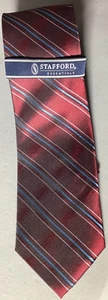 Corbata de cuello Stanford Essentials para hombre 59"" x 3,75"" - a rayas rojas - nueva con etiquetas - Imagen 1 de 2