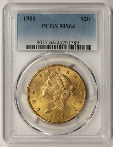 1900 Liberty Head Double Eagle Gold $20 MS 64 PCGS Cover
