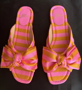 J.Crew Tie Stripe Bow Slide Bubblegum/Marigold Size 8 - Picture 1 of 4