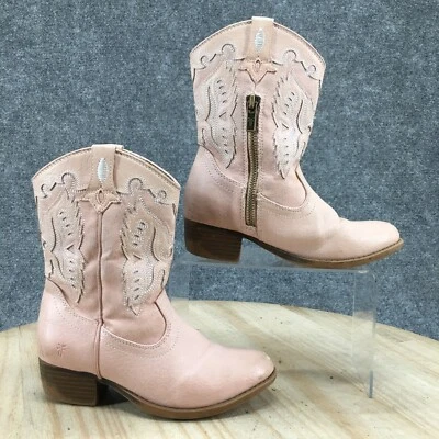 Frye Boots Kids 12 Girls Carson Firebird Mid Pull On Western Cowboy Boot Pink - Image 1 of 4