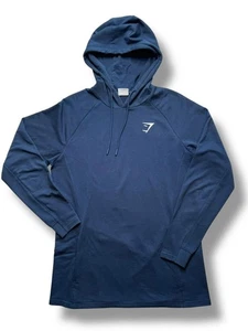 Gymshark Navy Blue Hoodie Size M Medium Pullover Long Sleeve Side Pockets VGC - Picture 1 of 11
