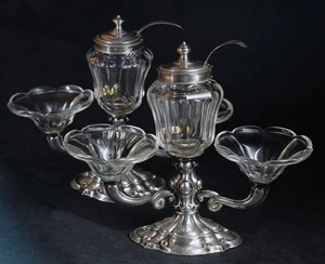 SILBER GLAS SALIEREN PAAR SALZ PFEFFER SENF KELLE VERGOLDET FEINE TISCHDEKO 1850 - Picture 1 of 16