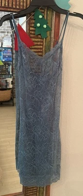 Victorias Secret Sheer Lace Slip Lingerie Crossback Womens XS Teal Blue New - Image 1 of 4