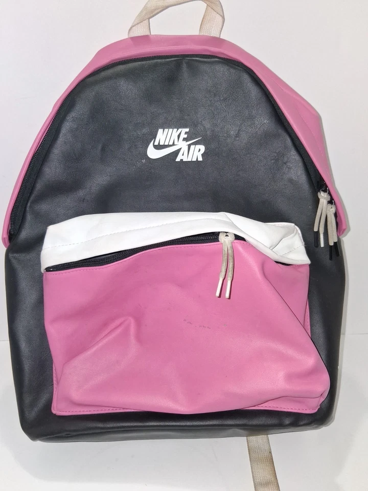 Nike Air Jordan Mujer Mochila Rosa Negro Cuero Logo Cremallera Alrededor Bloque de Color Foto 1 de 4