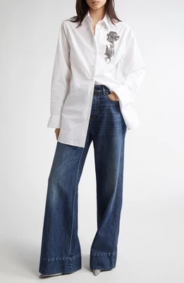 STELLA McCARTNEY Beaded Crystal Floral Embellished Poplin Shirt Blouse MSRP$1390 - Image 1 of 4