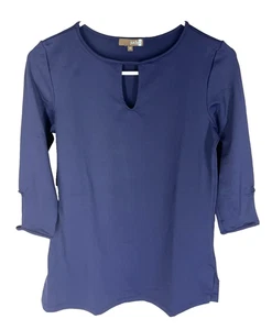 JUDY P Navy Blue 3/4 Sleeve Keyhole Neck Top Size XS Microfiber Made in USA NEW - Picture 1 of 6