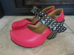 Zapatos de tacón JOHN FLUEVOG PREPARE FIND Red Berry Dots plataforma Mary Jane 8,5 - Imagen 1 de 4