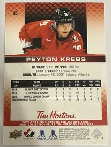 2021-22 Upper Deck Tim Hortons #35 Peyton Krebs TEAM CANADA - Picture 1 of 1
