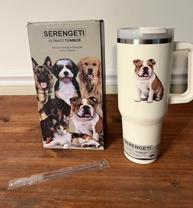 Serengeti Stahlbecher Bulldogge Hund 40 Oz. 1180 ml mit Griff Neu mit Box Creme - Bild 1 von 10