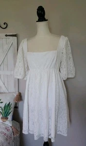 MUMU Mini elfenbein/weiß Spitze Boho Milkmaid Sommerkleid Größe Large USA - Bild 1 von 14