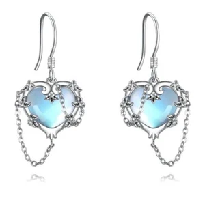Hexen Herz Mondstein Ohrringe 925 Sterling Silber Schmuck für Damen - Bild 1 von 5
