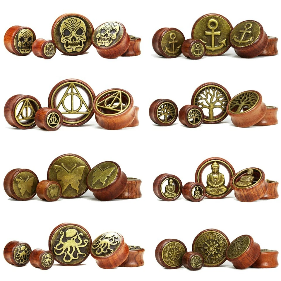 8MM-30MM HOLZ OHR PLUG NATUR TUNNEL SKULL BUDDHA BAUM WOOD ANKER PLUGS SADDLE - Bild 1 von 1
