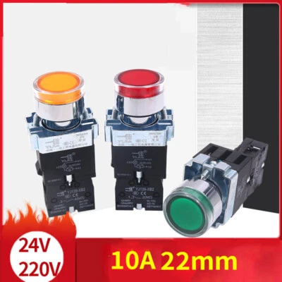 Interruttore a pulsante tondo 22 mm interruttori di bloccaggio momentanei illuminati 24V 220V