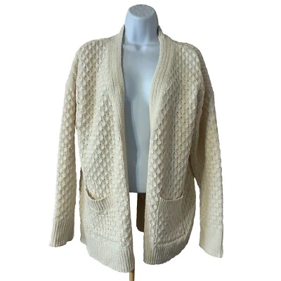 Artelier Nicole Miller Open Front Cardigan Women Medium Cream Color Pockets - Image 1 of 4