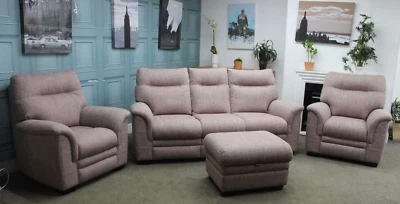 PARKER KNOLL HUDSON STATIC 3 SEATER SOFA, 2x CHAIRS & STOOL, COUNTRY ROSE FABRIC - Image 1 of 4