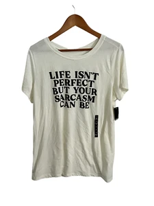 TORRID Womens Top Ivory Classic Fit LIFE ISN'T PERFECT Everyday Tee Shirt L NWT - Picture 1 of 5