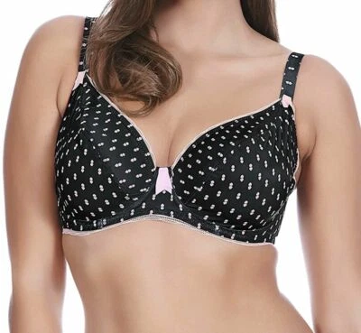 Freya Zen Bra Black Pink Feather Print Size 34E Underwired Balcony 1941 New - Image 1 of 4