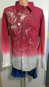 Mens Button Front Embellished Dress Shirt Size 3X @14 red/white - Picture 1 of 12